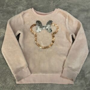 Disney Light Pink Plush Sequin Bow Sweatshirt - Girls 5